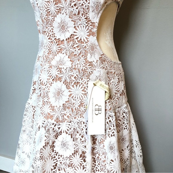 Bronx & Banco Daisy Midi Dress White Tan Size 10 NWT - Picture 12 of 16